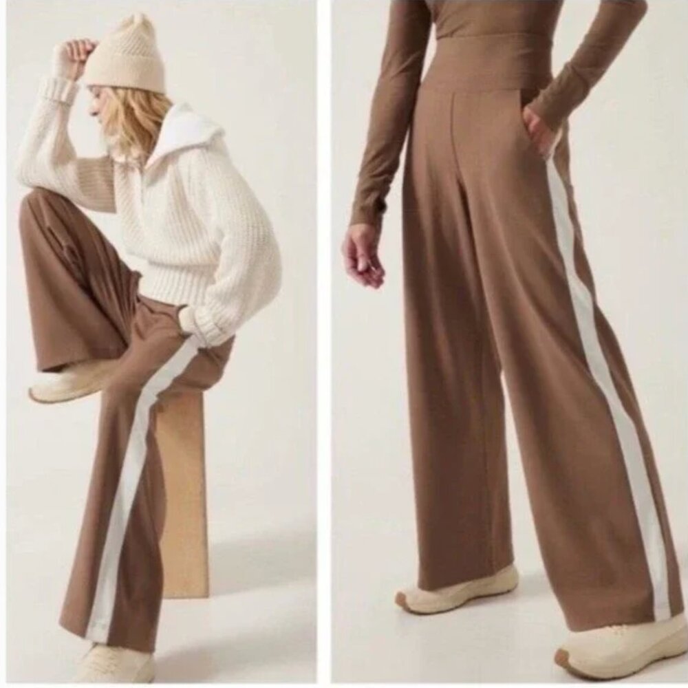 ATHLETA Colorblock Wide Leg Pants Women Brown & White Size Large Tall